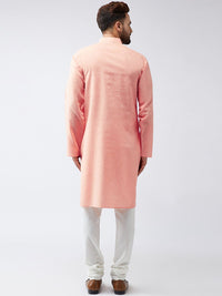SOJANYA Men Orange & Off-White Solid Kurta with Churidar
