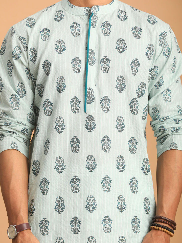 VASTRAMAY Men Ethnic Motifs Band Collar Thread Work Kurta