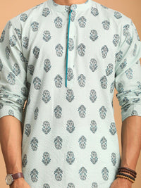 VASTRAMAY Men Ethnic Motifs Band Collar Thread Work Kurta