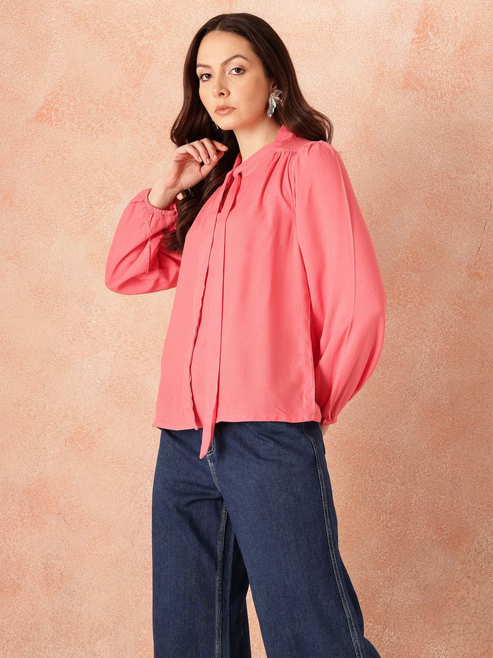 all about you Tie-Up Neck Puff Sleeves Top
