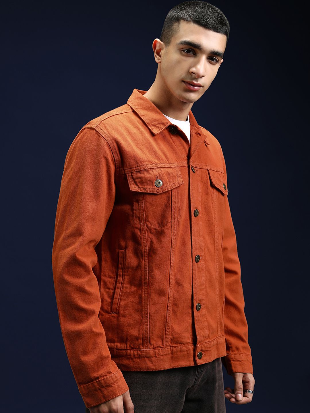 HIGHLANDER Men Rust Washed Denim Jacket with Patchwork