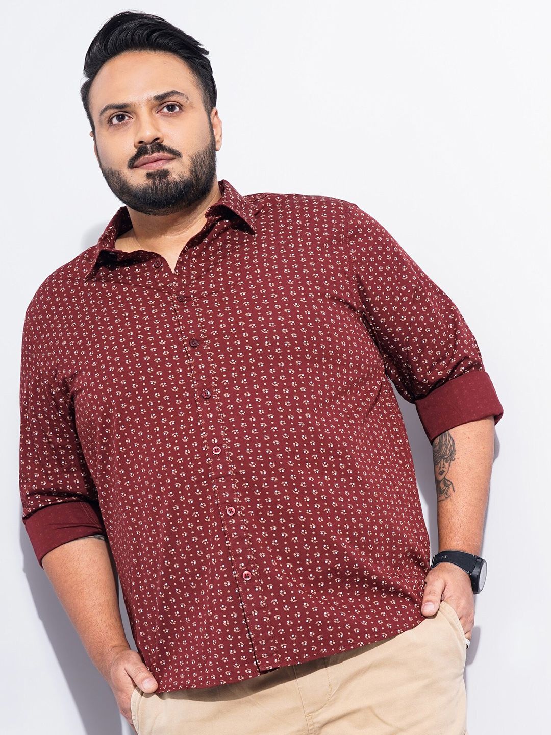The Indian Garage Co Plus Size Micro Ditsy Printed Cotton Casual Shirt