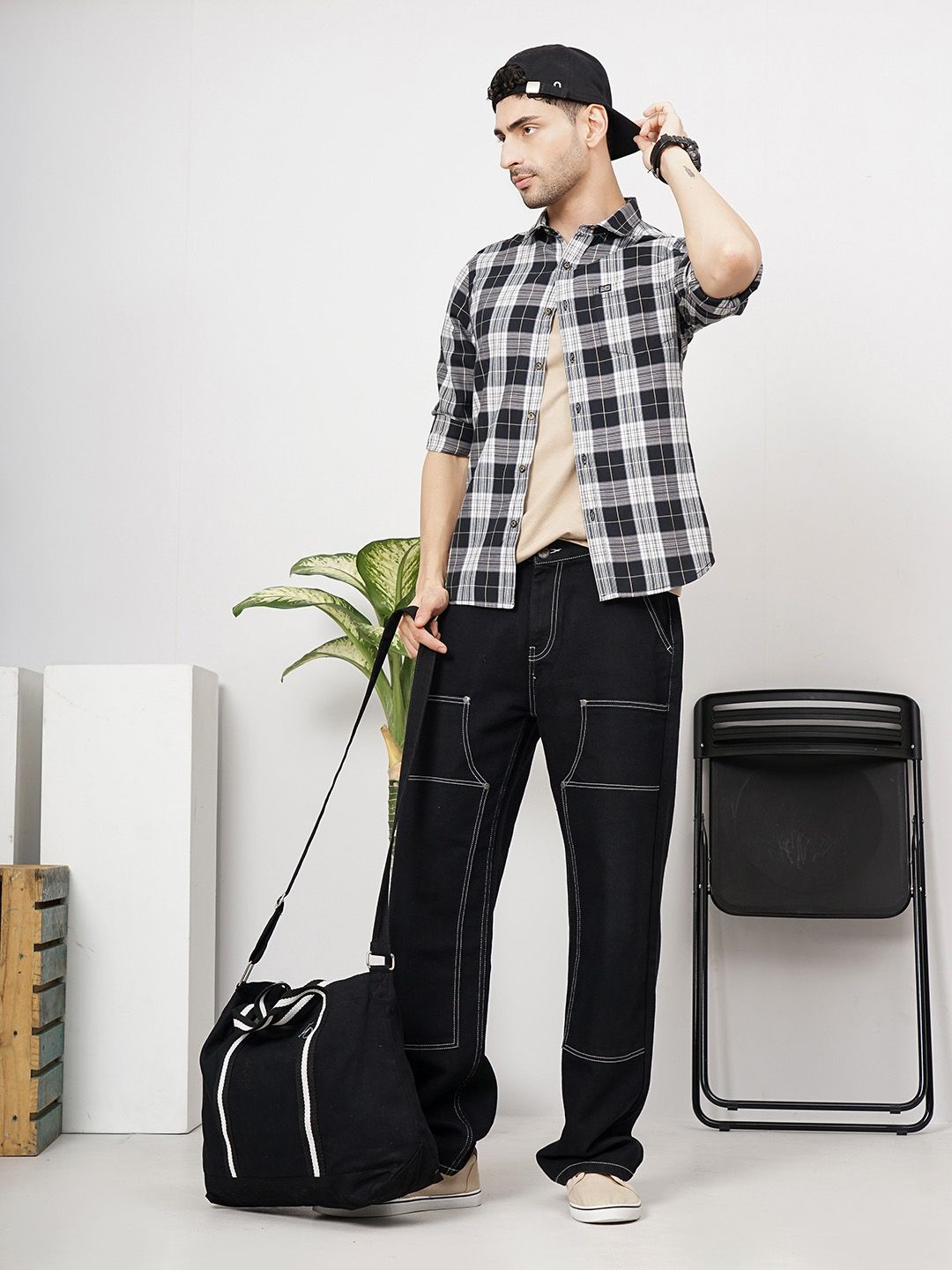 The Indian Garage Co Men Tartan Checked Cotton Casual Shirt