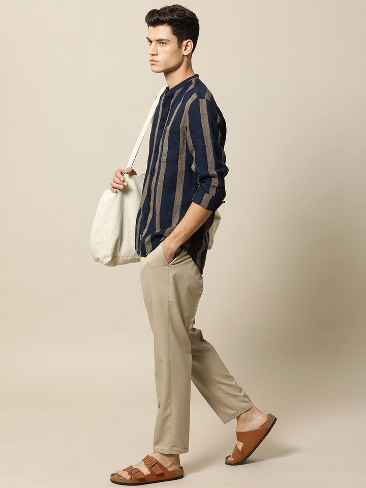 Mr Bowerbird Men Khaki Tailored Fit Pleated Trousers