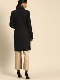 all about you Women Black Solid Longline Overcoat