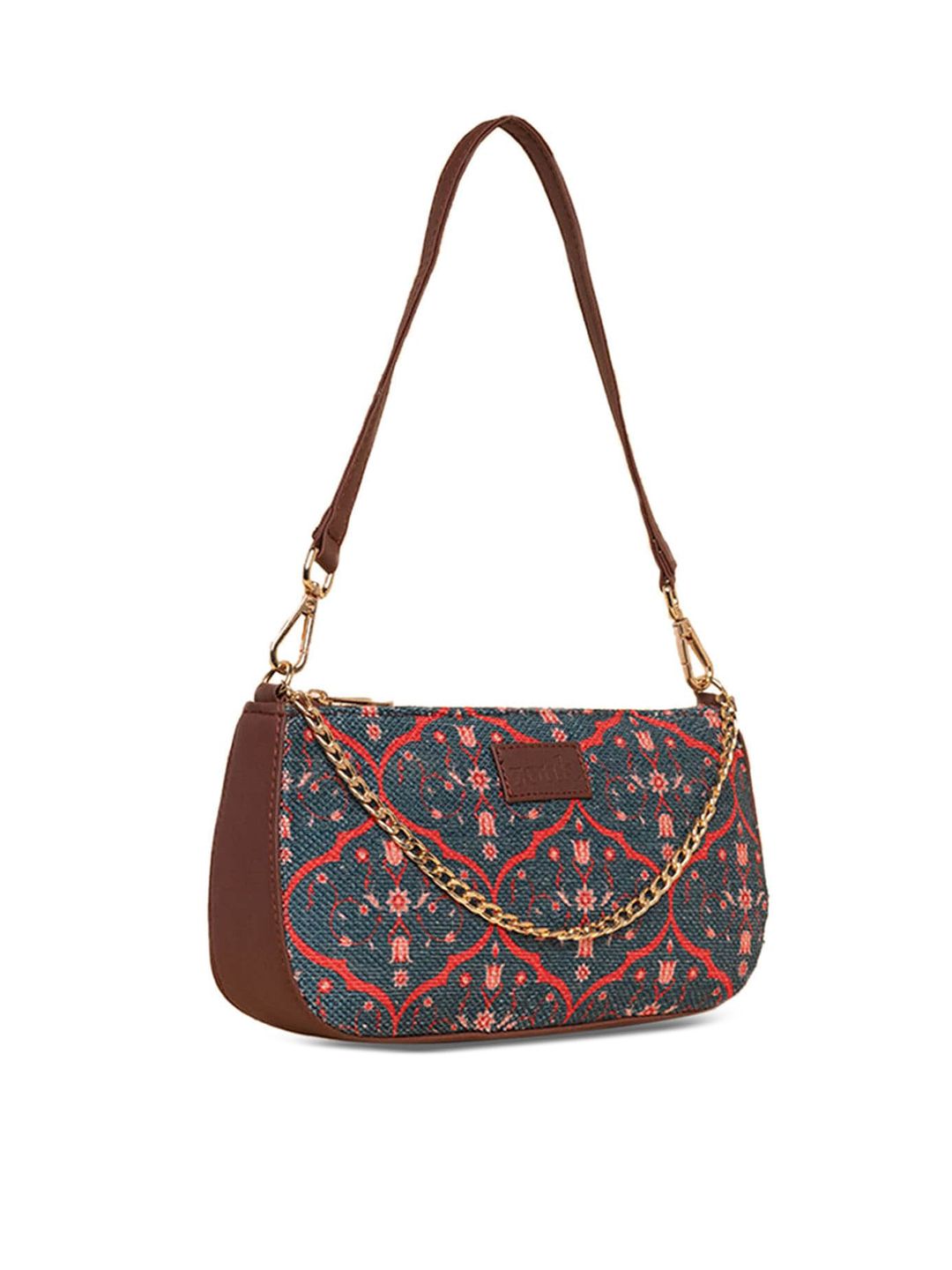 ZOUK Ethnic Motifs Printed Structured Baguette Bag Handbags