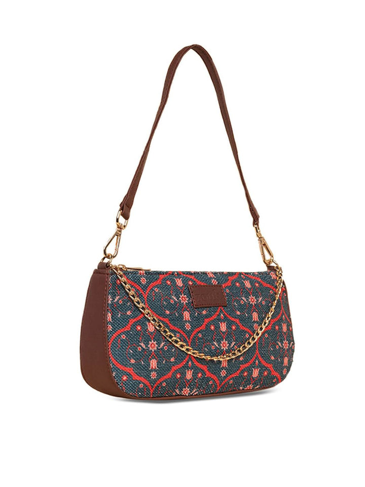 ZOUK Ethnic Motifs Printed Structured Baguette Bag Handbags