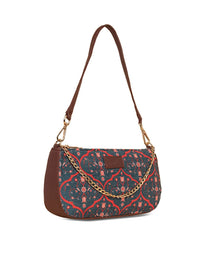 ZOUK Ethnic Motifs Printed Structured Baguette Bag Handbags