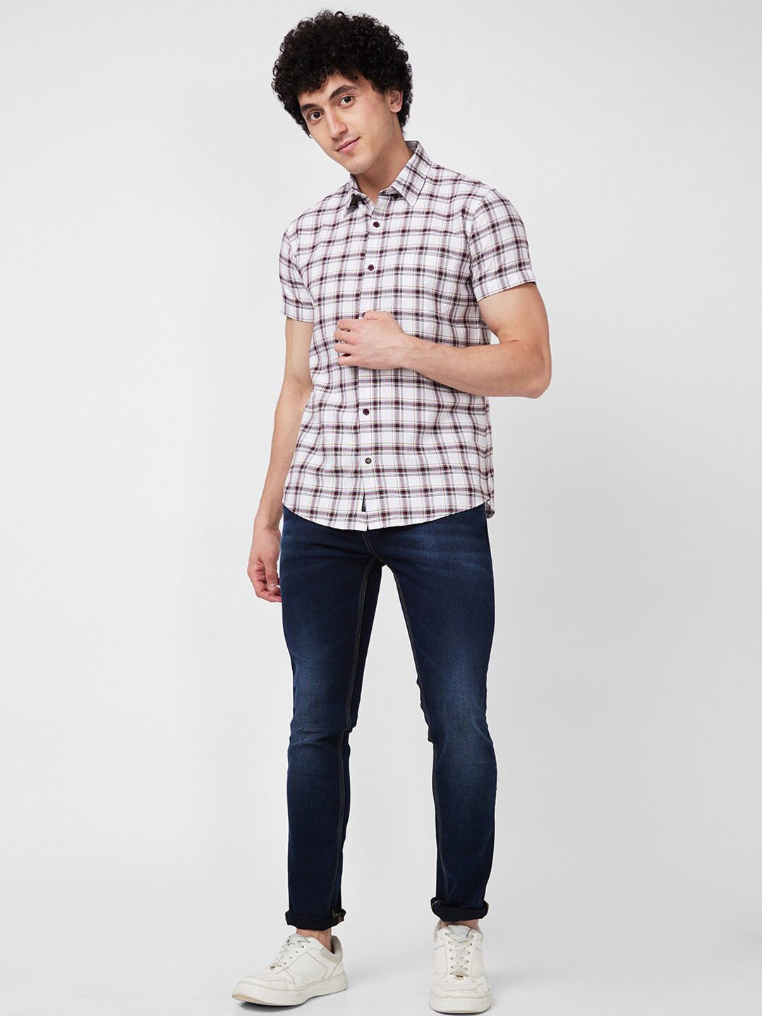 SPYKAR Short Sleeves Regular Fit Cotton Tartan Checks Opaque Checked Casual Shirt