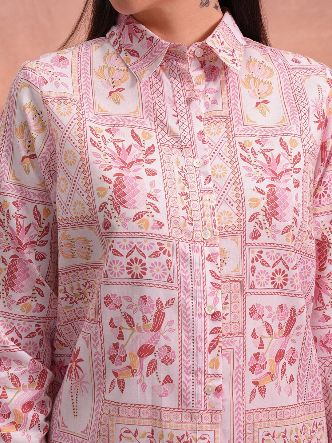 Vishudh Floral Printed Shirt Collar Ethnic Tunic