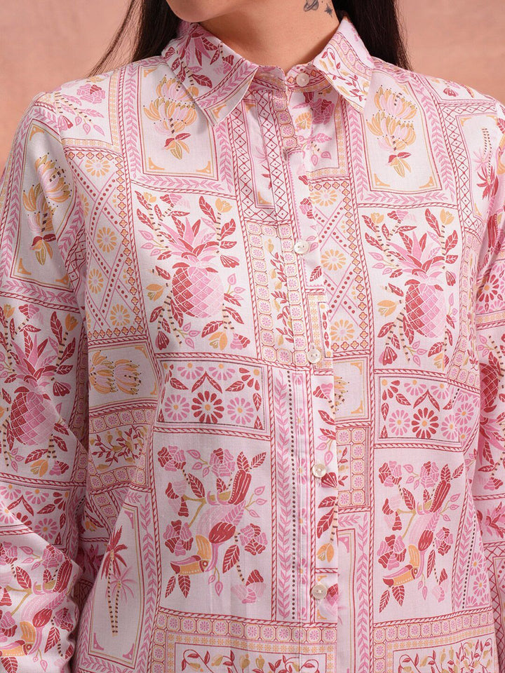 Vishudh Floral Printed Shirt Collar Ethnic Tunic