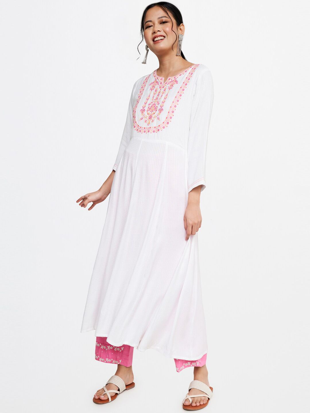 Global Desi Women Ethnic Motifs Embroidered Thread Work A-Line Kurta