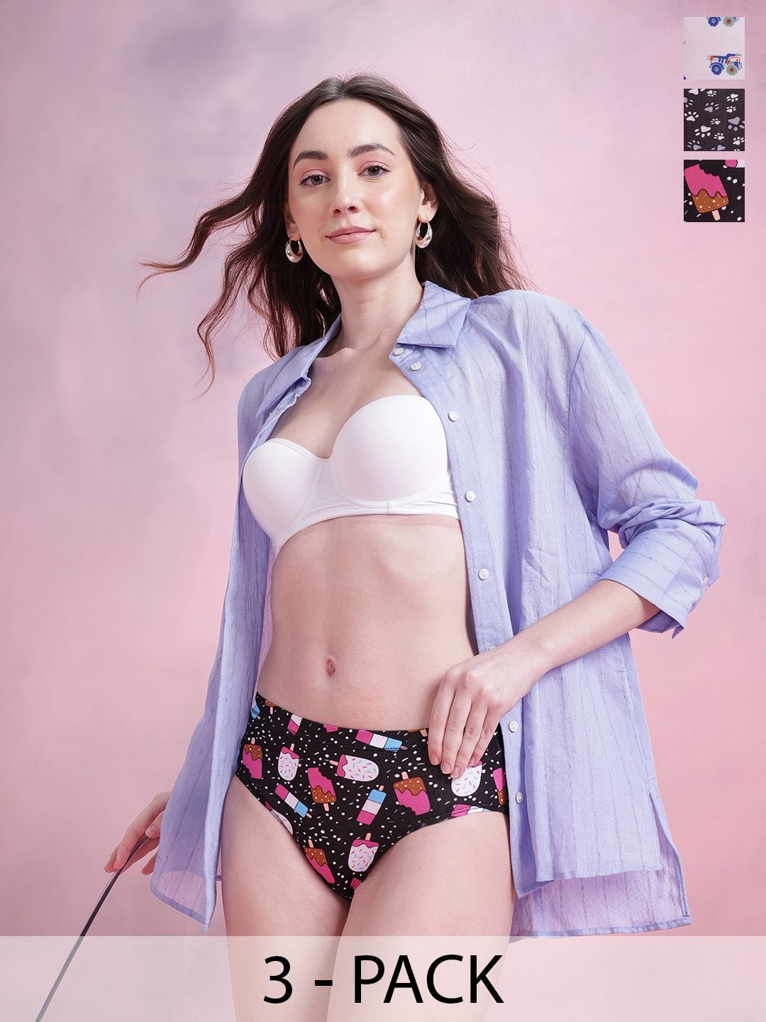 DressBerry Pack of 3 Printed Basic Briefs DRM-DB-PAN02D-TBC