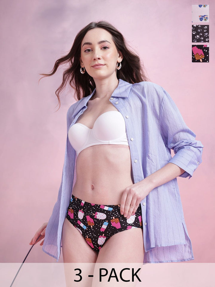 DressBerry Pack of 3 Printed Basic Briefs DRM-DB-PAN02D-TBC