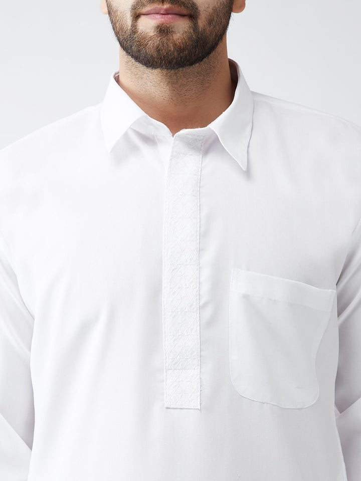SOJANYA Men White & White Solid Kurta with Salwar