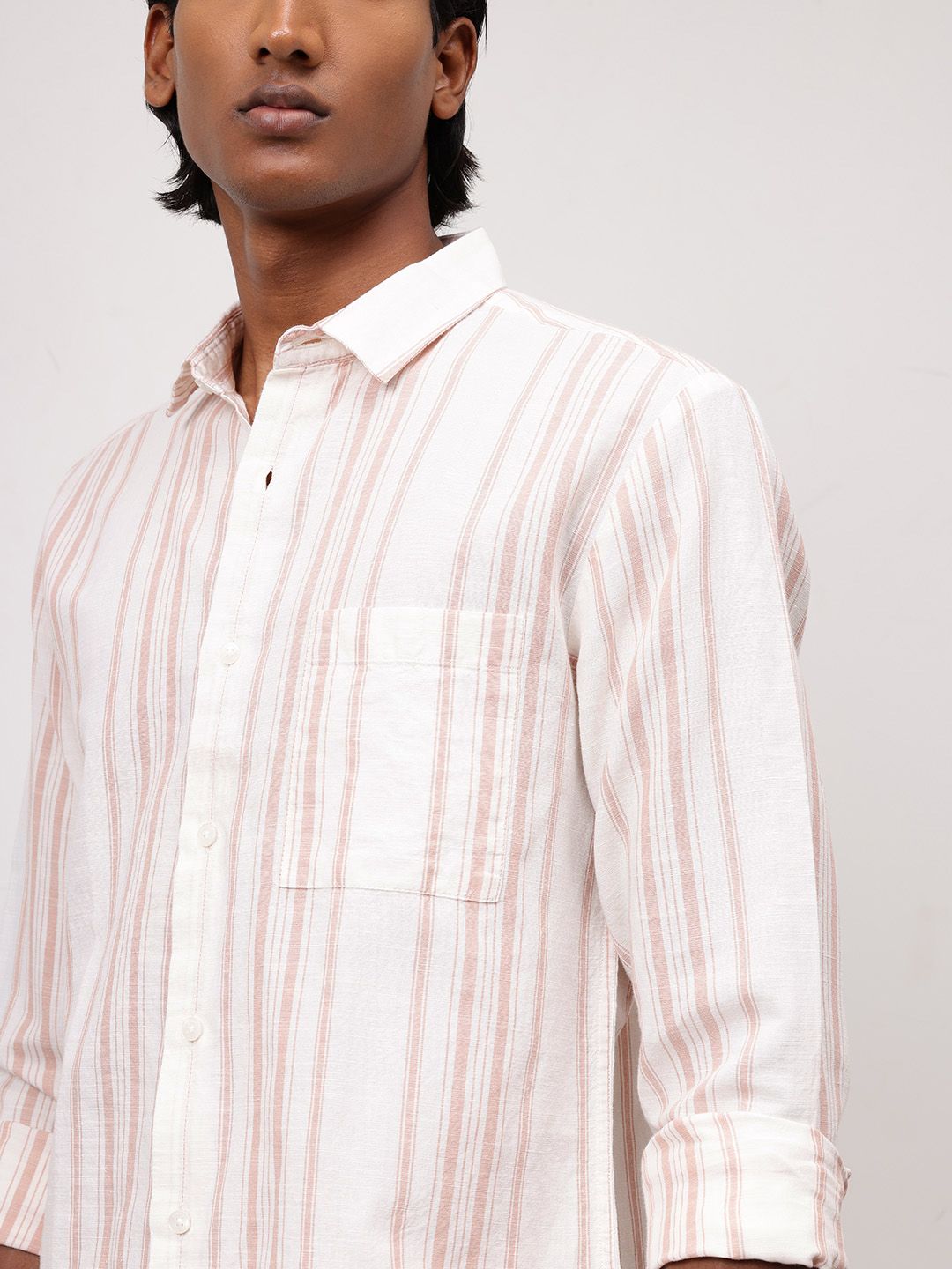 ether Men Classic Fit Cotton Linen Striped Shirt