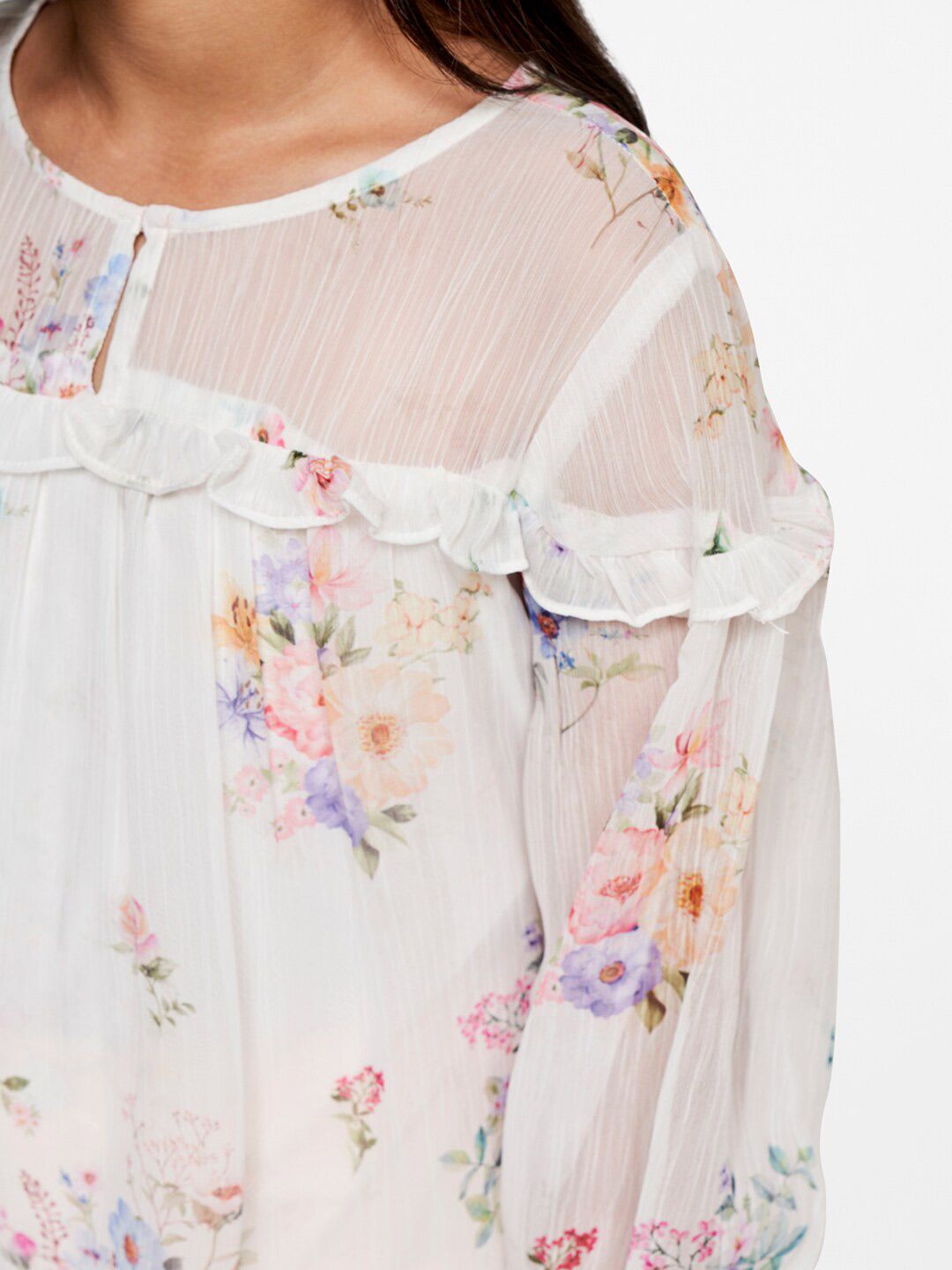 AND White Floral Print Top