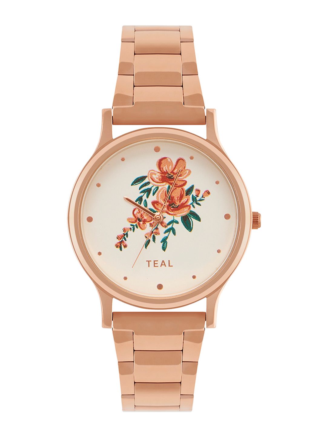 TEAL BY CHUMBAK Women White Printed Dial & Rose Gold-Plated Bracelet Style Straps Analogue Watch