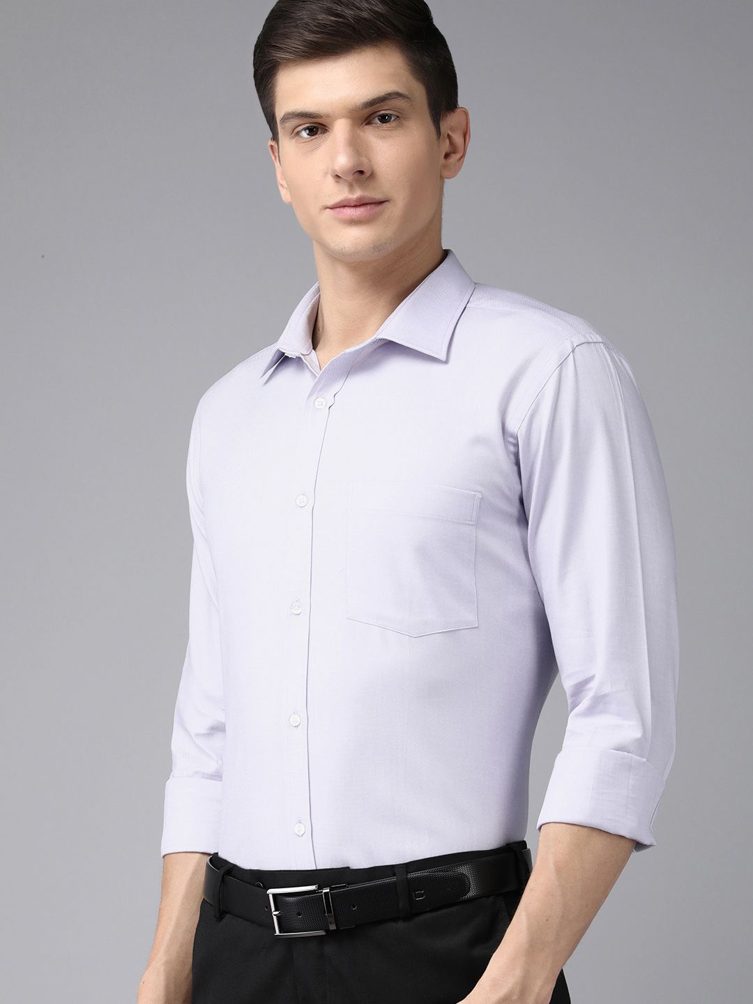 Park Avenue Men Light Purple Self Design Slim Fit Pure Cotton Formal Shirt