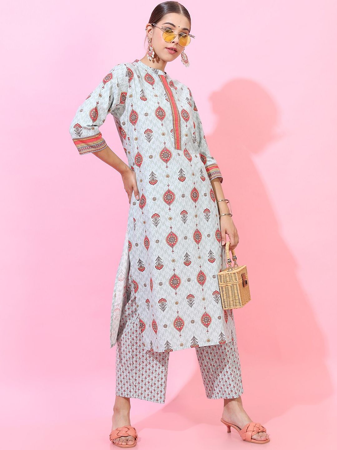 Vishudh Women Woven Design Pure Cotton Kurta with Palazzo and Dupatta