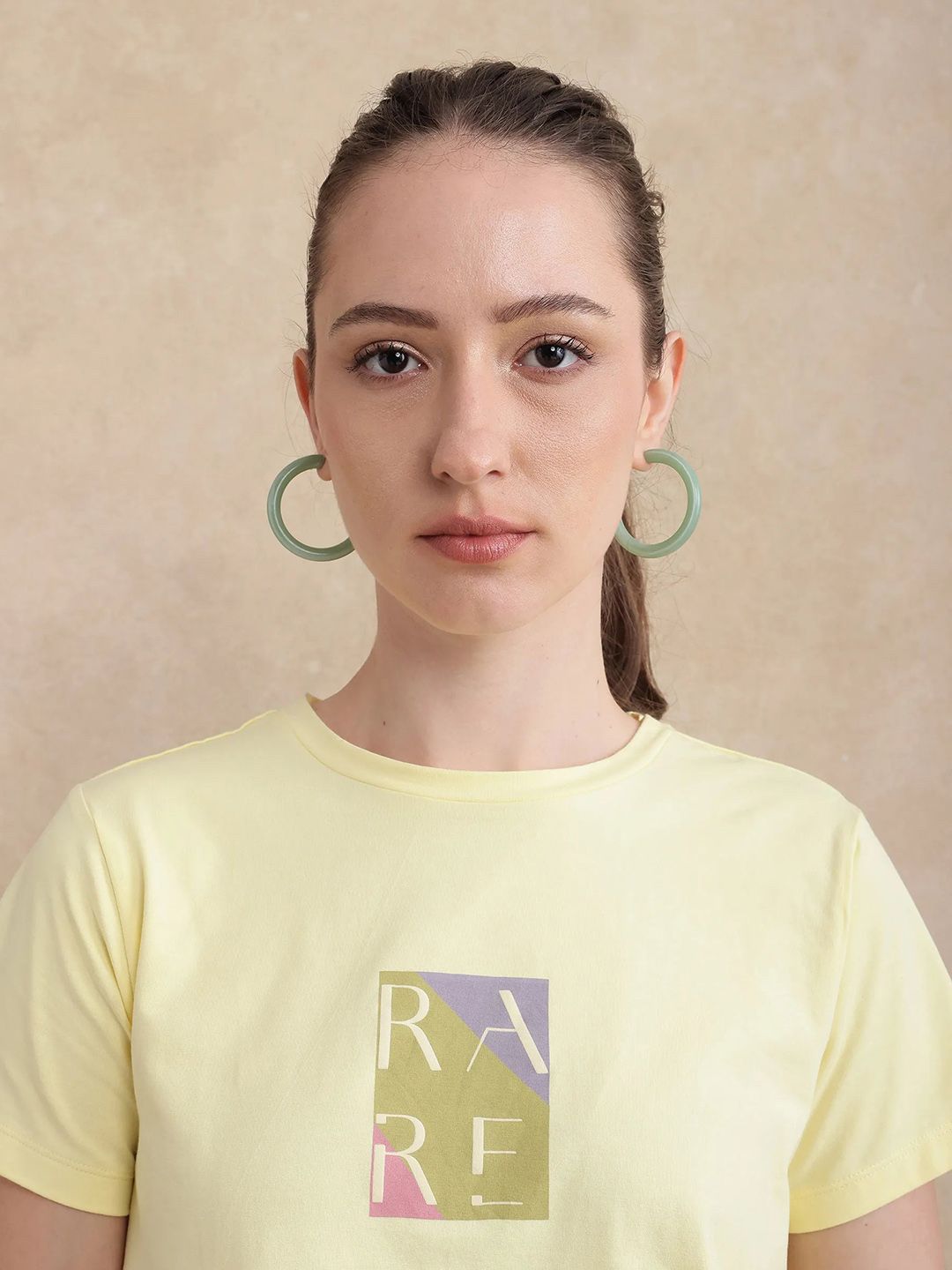 RAREISM Women Typography Printed Round Neck Cotton T-shirt