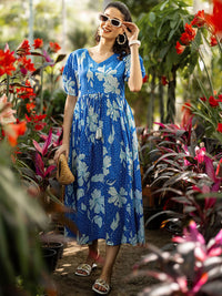 Libas Floral Print Puff Sleeve Fit & Flare Midi Dress