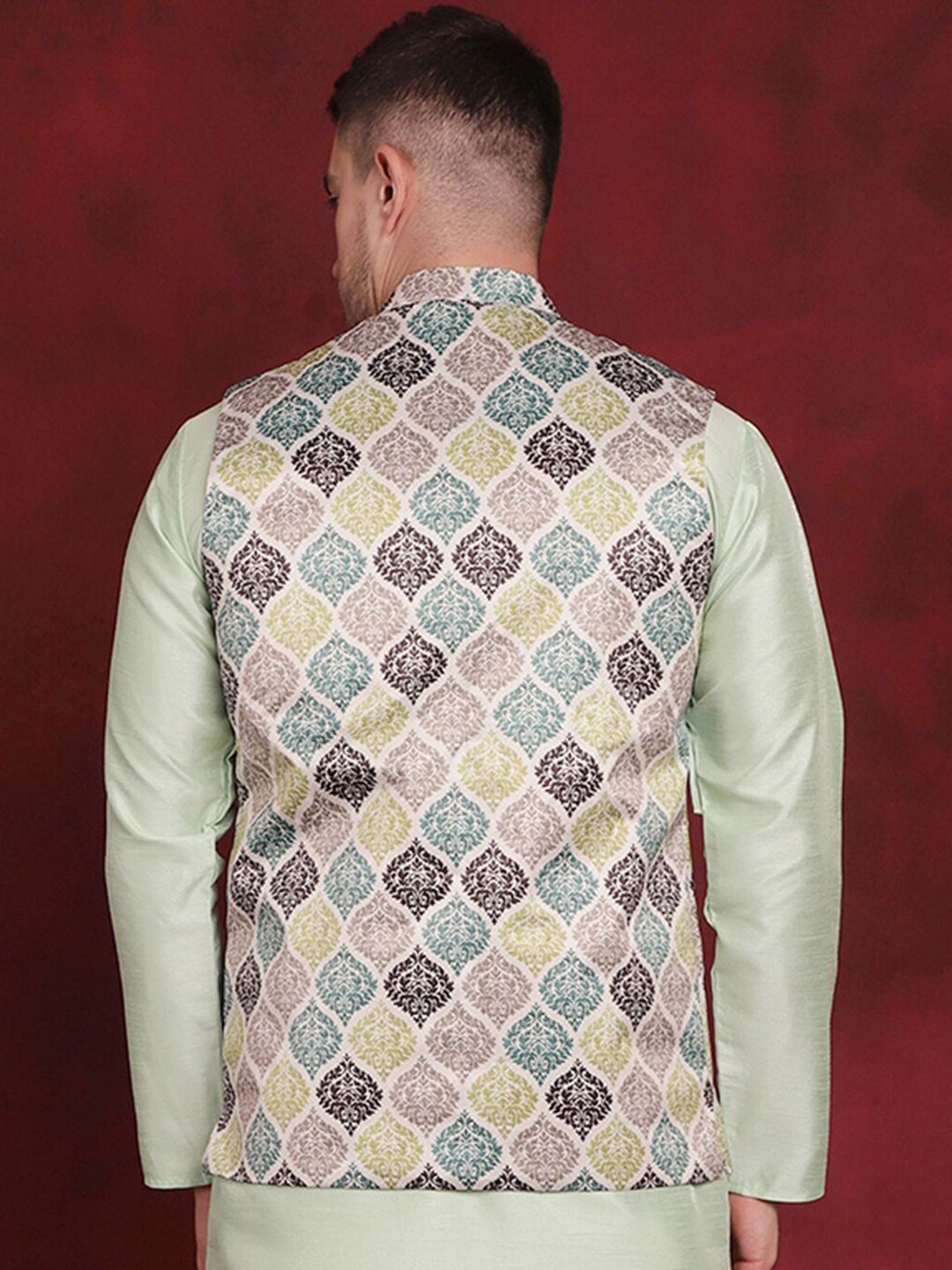 Jompers Printed Mandarin Collar Nehru Jacket