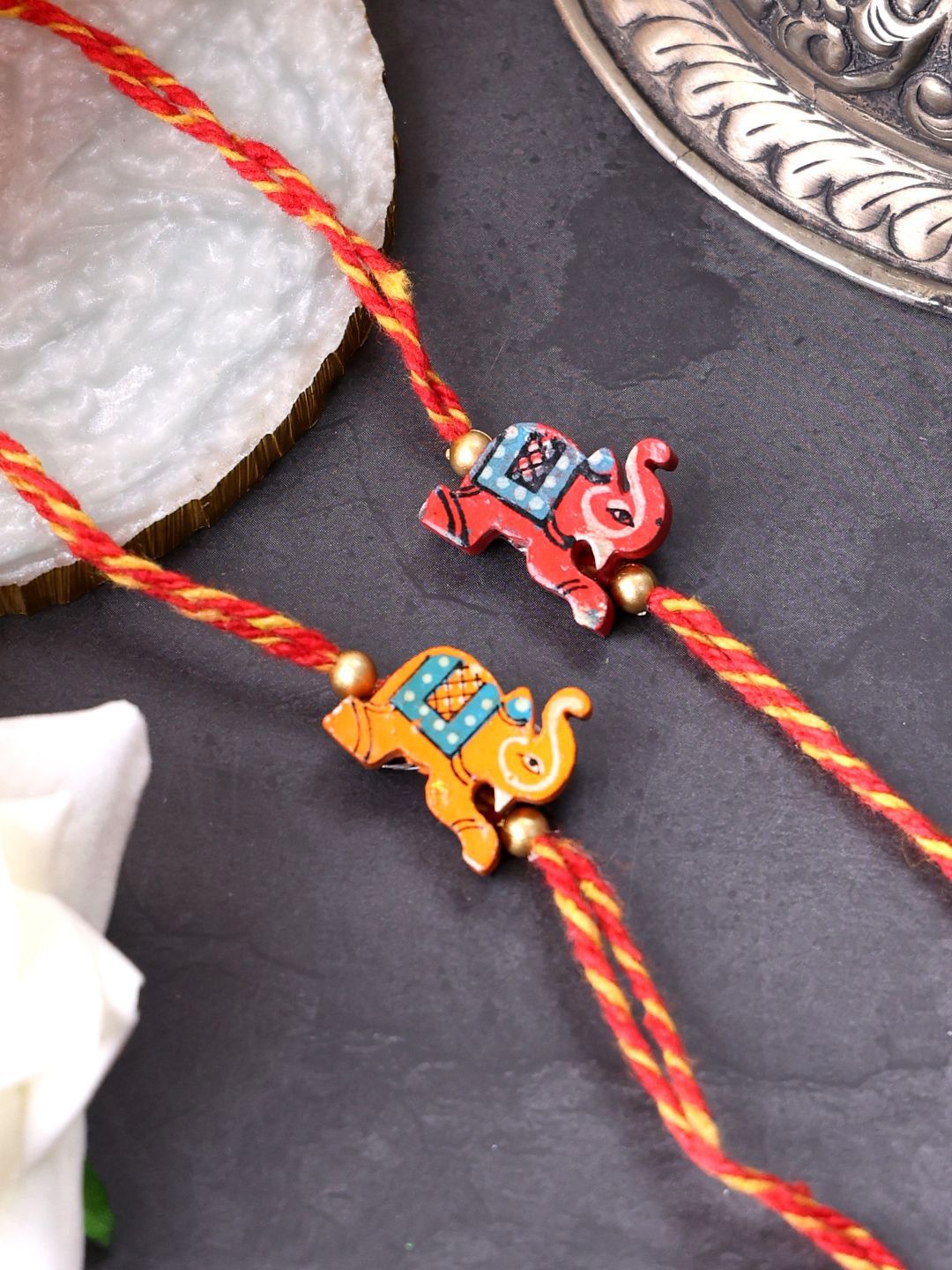 Set PANASH 4 Rakhis Berbentuk Gajah Bersalut Emas Uniseks Dengan Roli Chawal