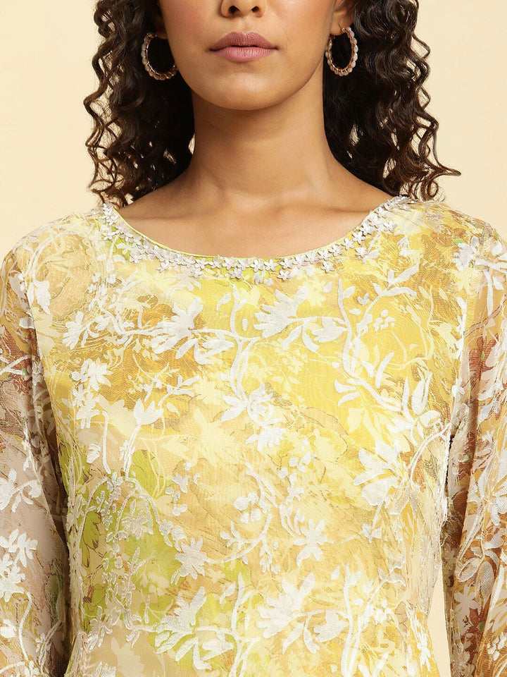 W Self Design Round Neck Maxi Dress