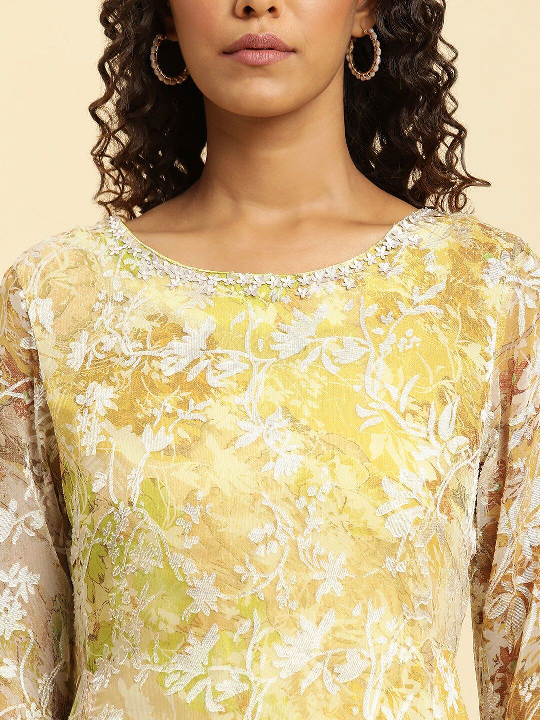 W Self Design Round Neck Maxi Dress