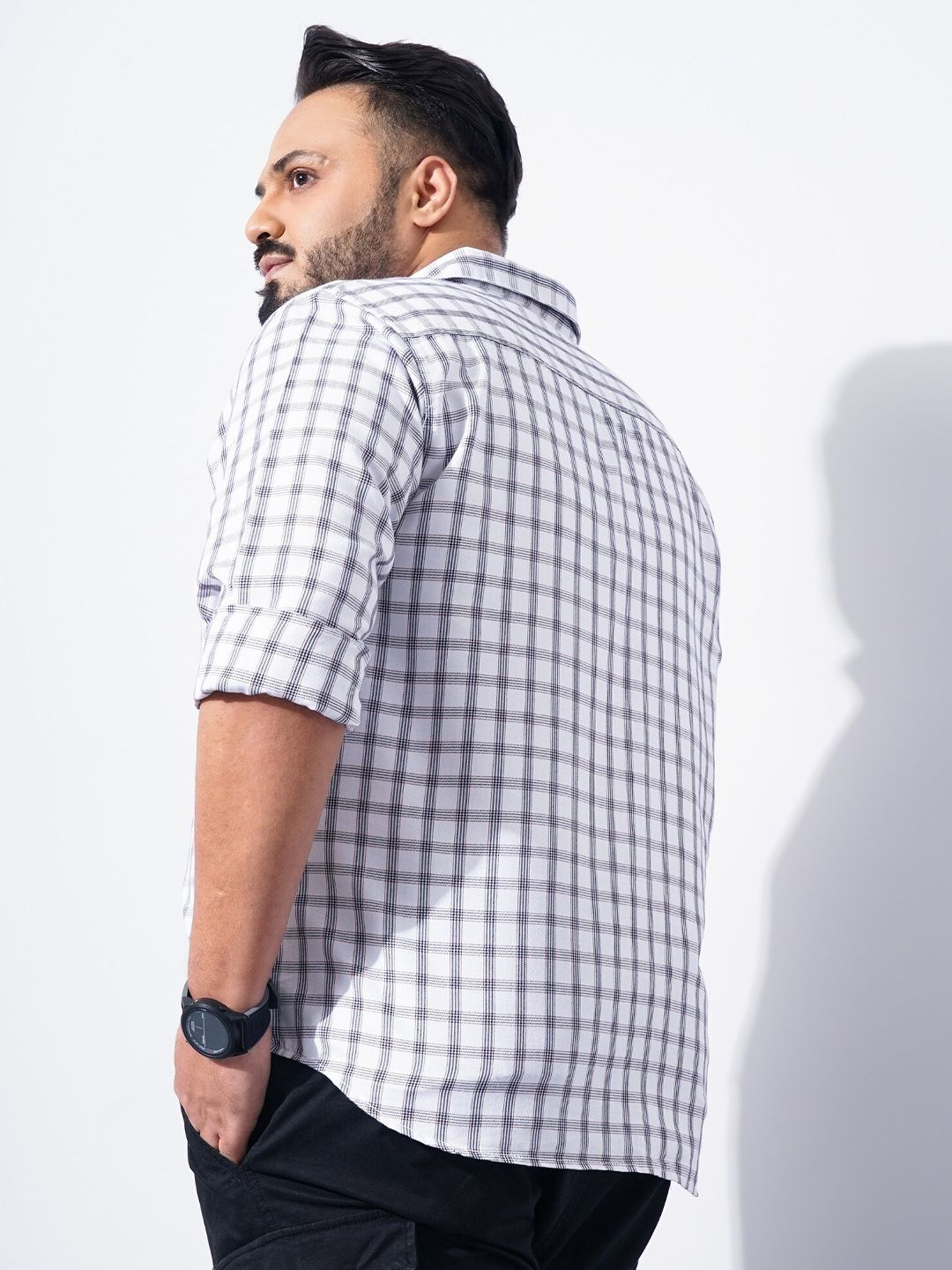 The Indian Garage Co Plus Size Windowpane Checked Cotton Casual Shirt