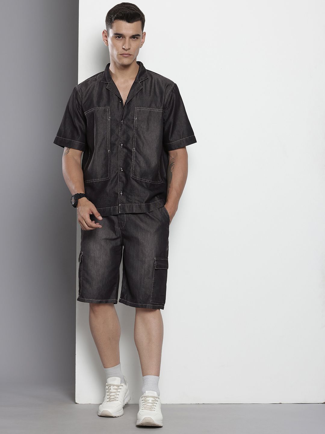 The Indian Garage Co Faded Boxy Fit Denim Utility Casual Co-Ords