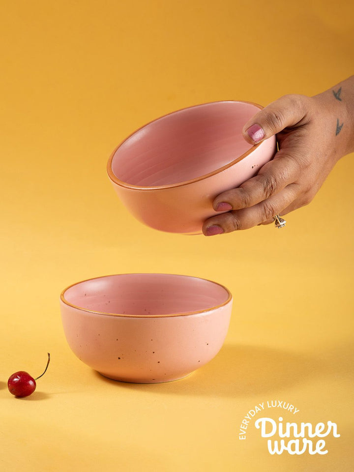 URBAN SPACE Pink 2 Pieces Printed Matte Dishwasher and Microwave Safe Bowls