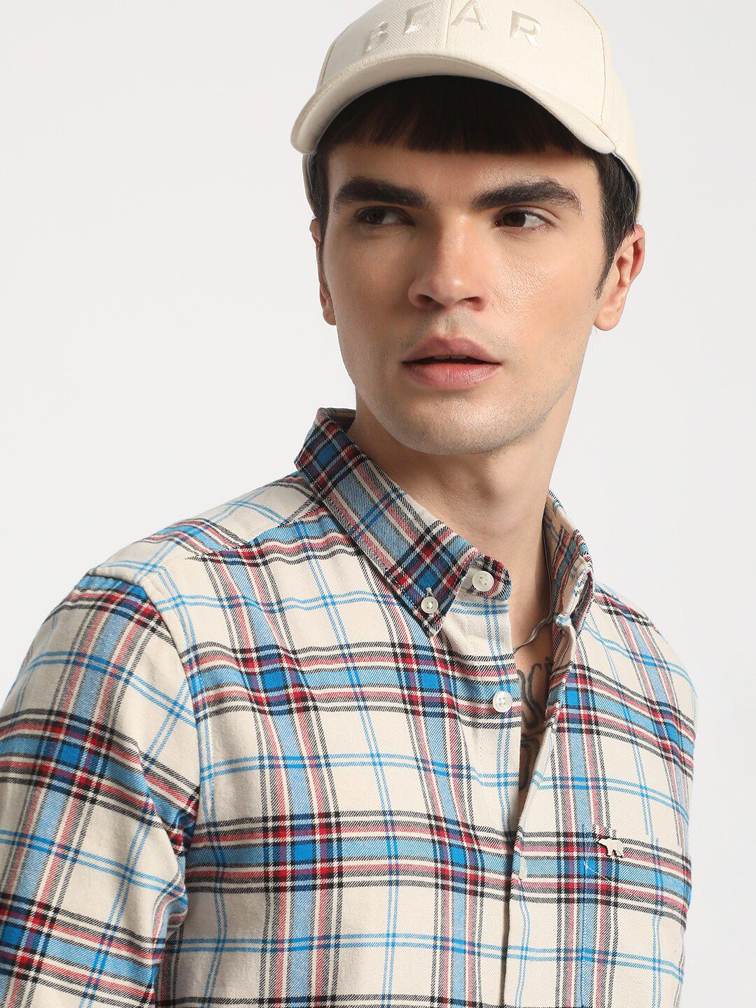 THE BEAR HOUSE Slim Fit Tartan Checks Opaque Checked Cotton Casual Shirt