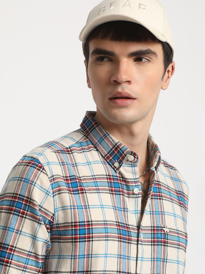 THE BEAR HOUSE Slim Fit Tartan Checks Opaque Checked Cotton Casual Shirt