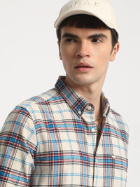 THE BEAR HOUSE Slim Fit Tartan Checks Opaque Checked Cotton Casual Shirt