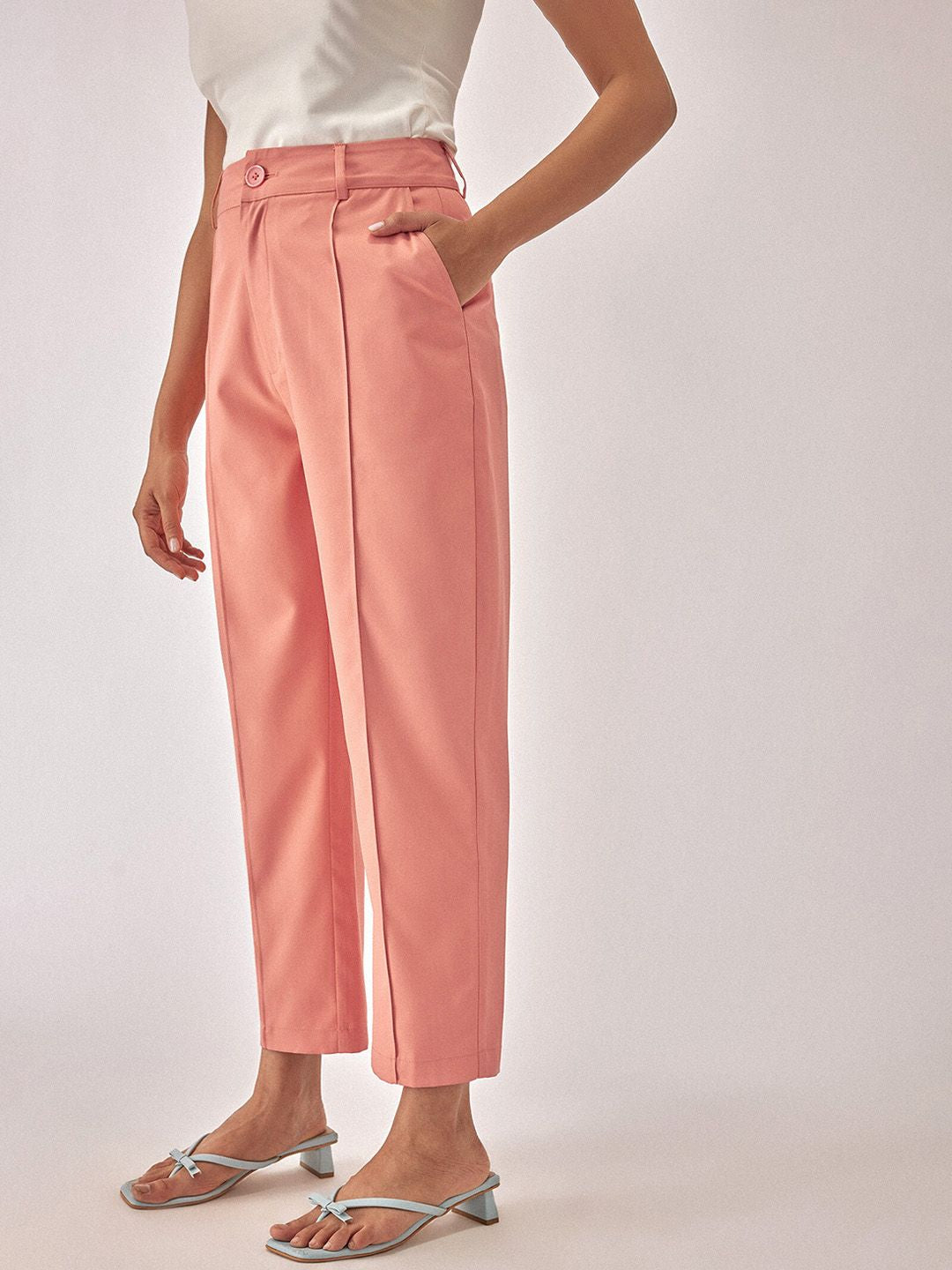 The Label Life Women Tapered Fit High-Rise Pleated Trousers