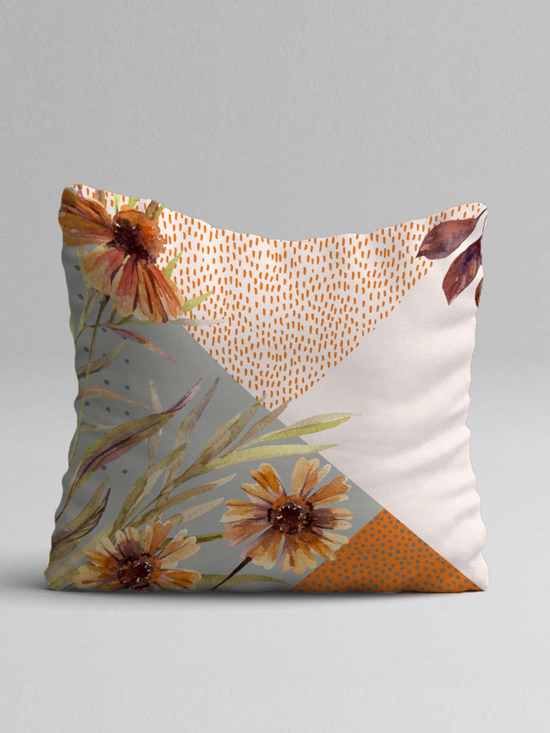 STITCHNEST Yellow & Tan Set of 5 Floral Square Cushion Covers