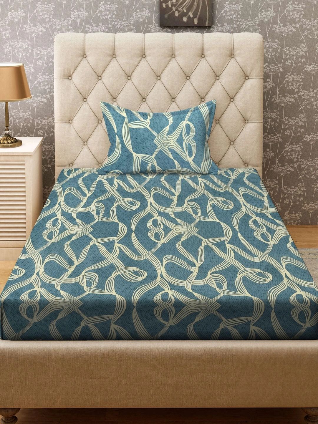 Moda Rapido X KLOTTHE Turquoise Blue 300 TC Single Bedsheet with 1 Pillow Covers