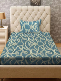 Moda Rapido X KLOTTHE Turquoise Blue 300 TC Single Bedsheet with 1 Pillow Covers