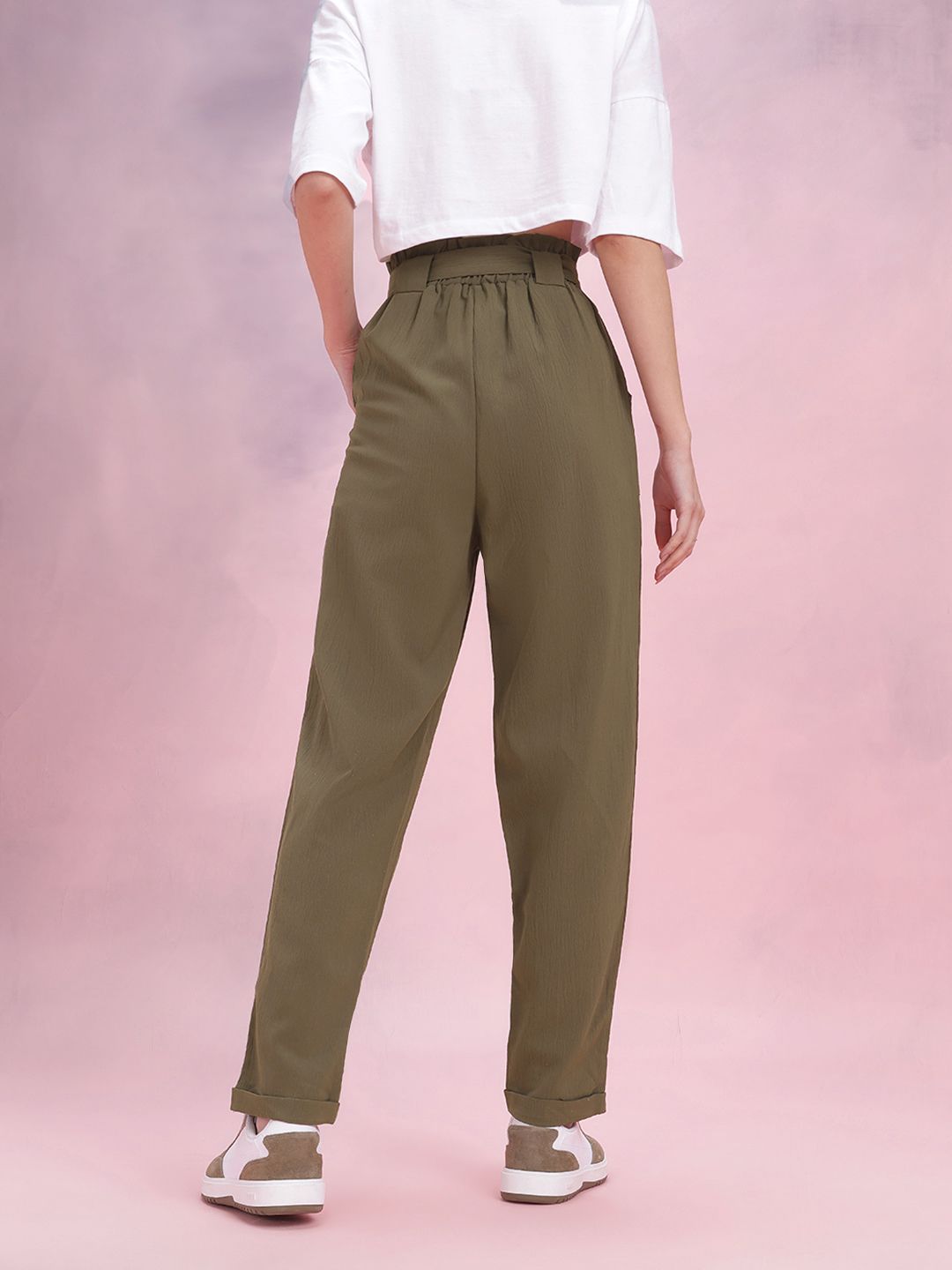 DressBerry Women Crinkled Belted Trousers