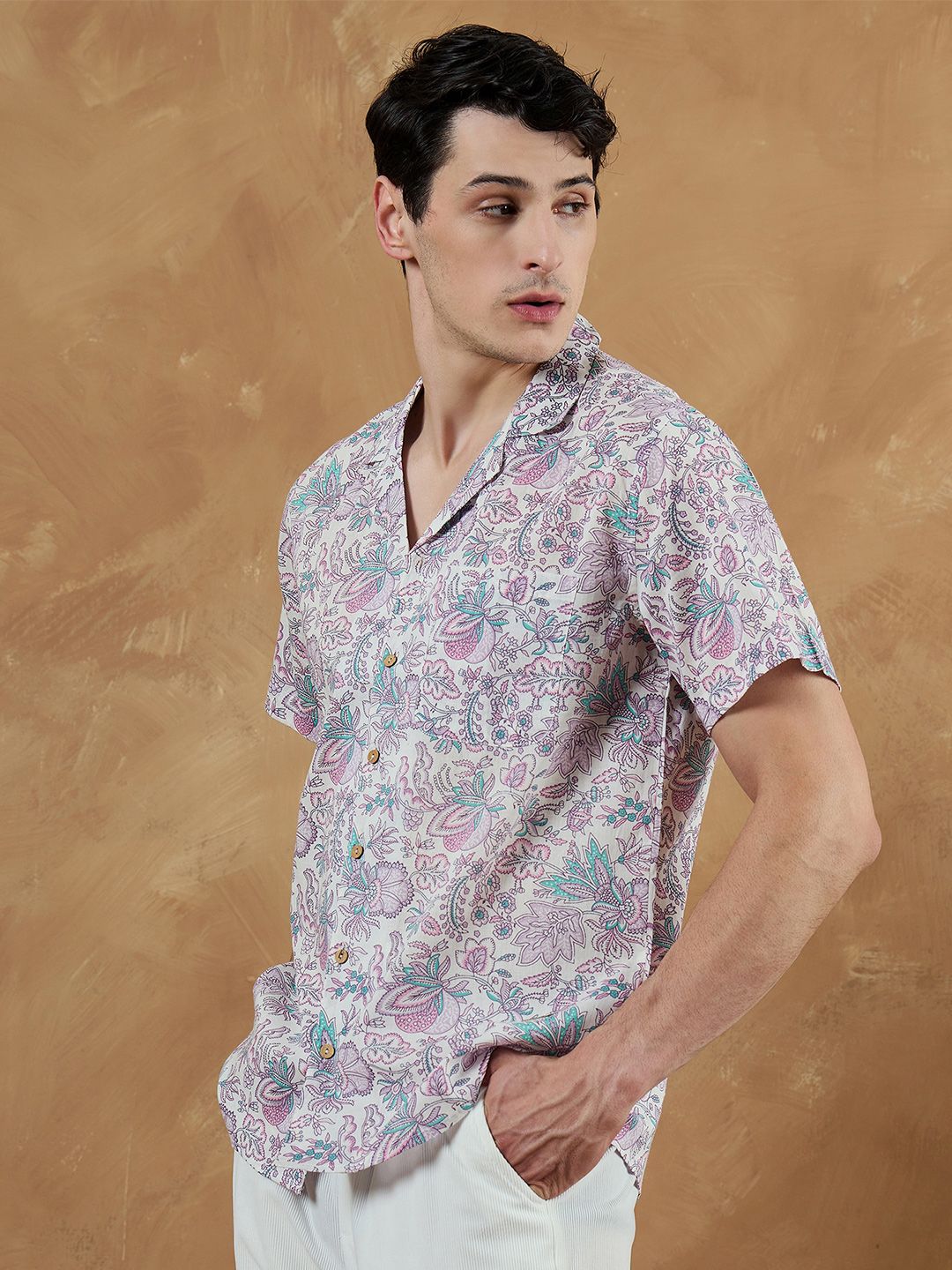 DENNISON Men White Regular Fit Floral Printed Casual Shirt