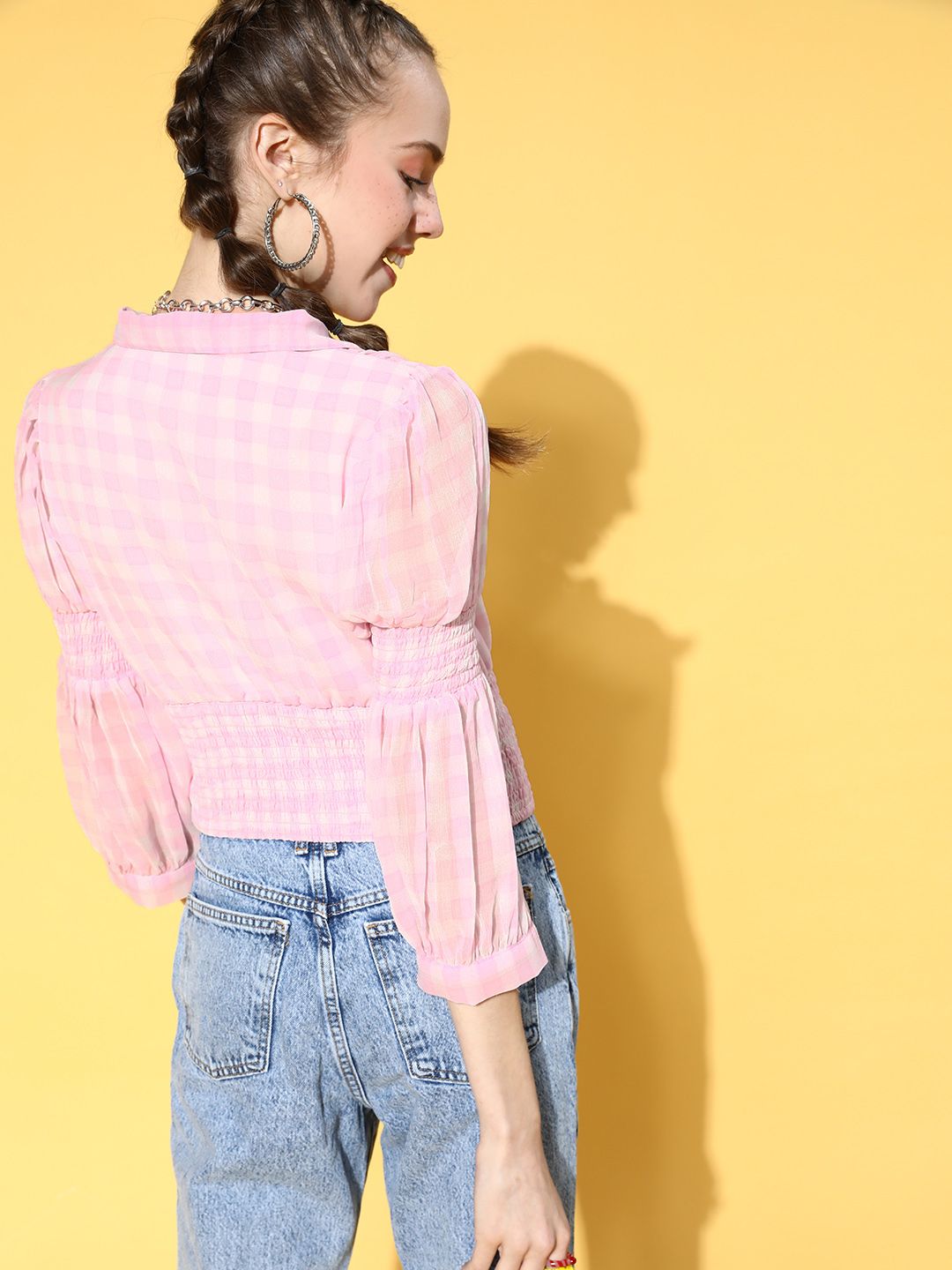 Antheaa Women Pretty Pink Checked Summer Gingham Top