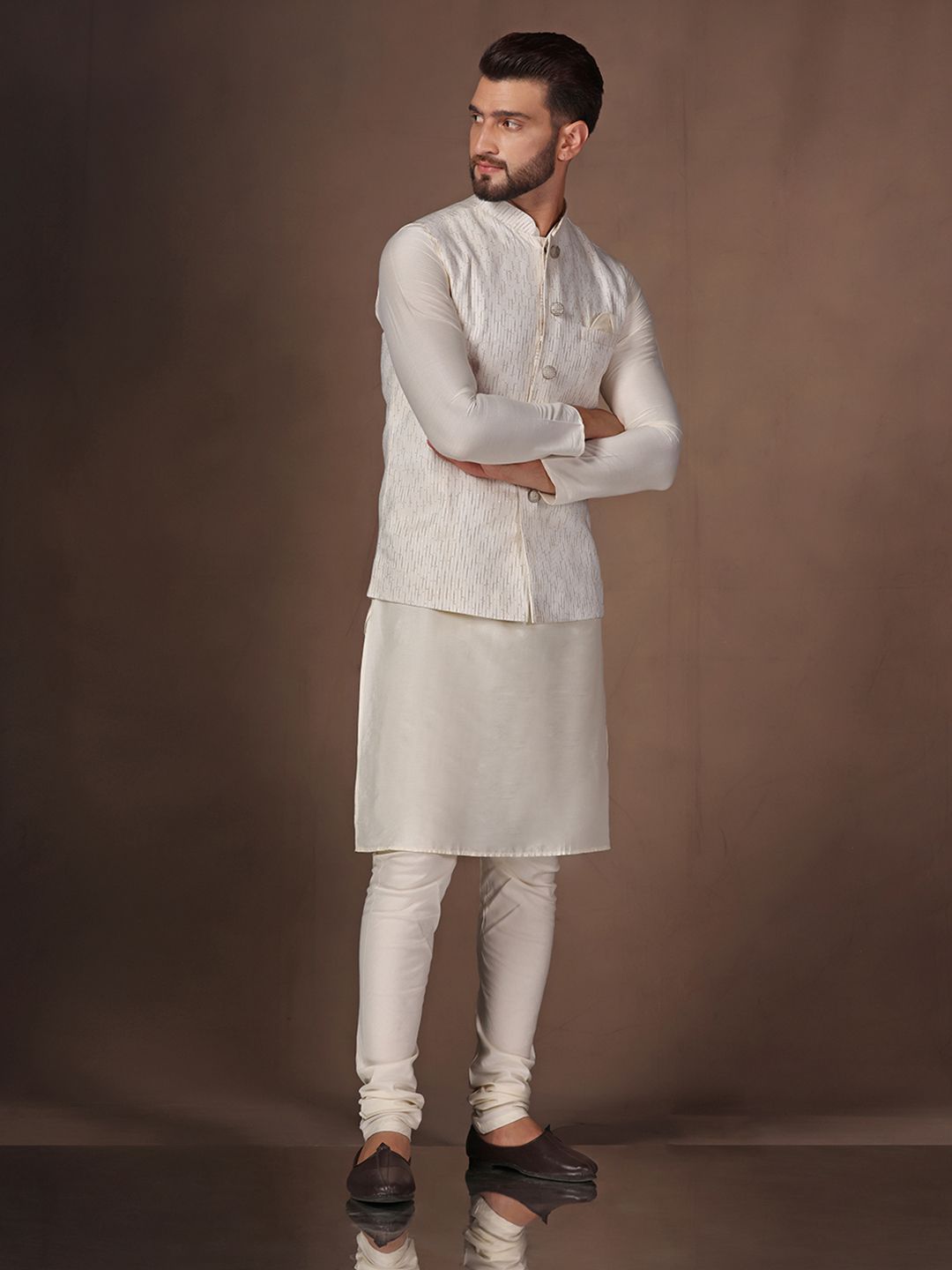 KISAH Mandarin Collar Kurta And Churidar With Nehru jacket
