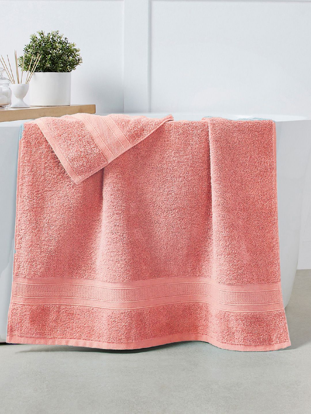 MYTRIDENT Set Of 6 Coral Pink Solid 500 GSM Soft  Plush Pure Cotton Towels
