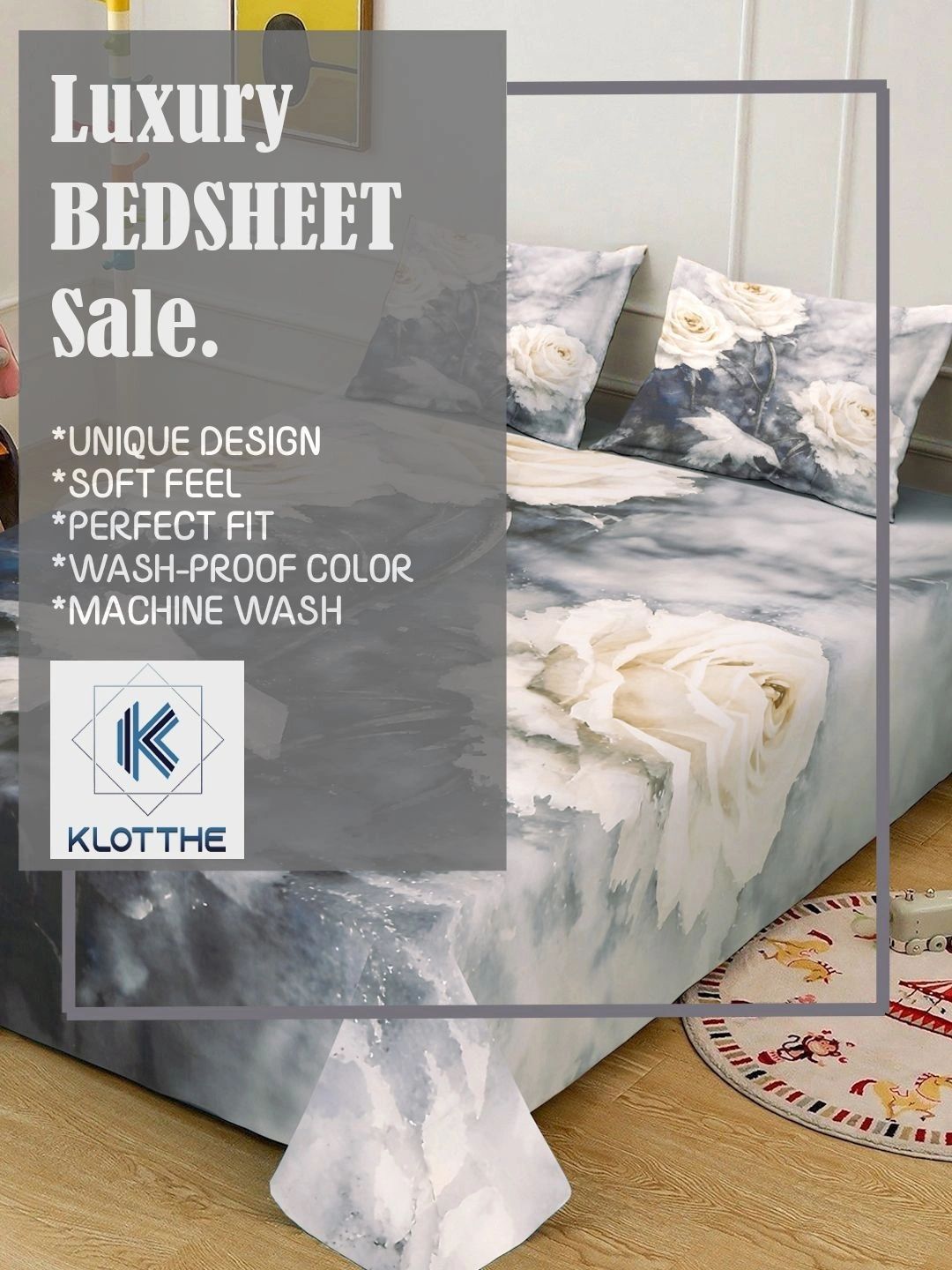 Moda Rapido X KLOTTHE Grey & White Floral 400 TC King Bedsheet with 2 Pillow Covers