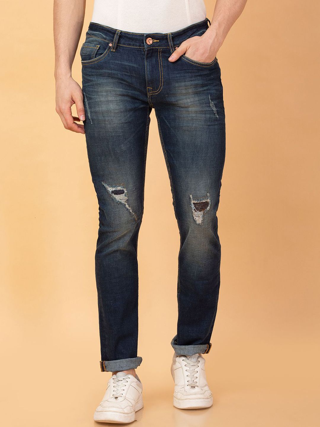 Being Human Men Slim Fit Mildly Distressed Heavy Fade Stretchable Jeans