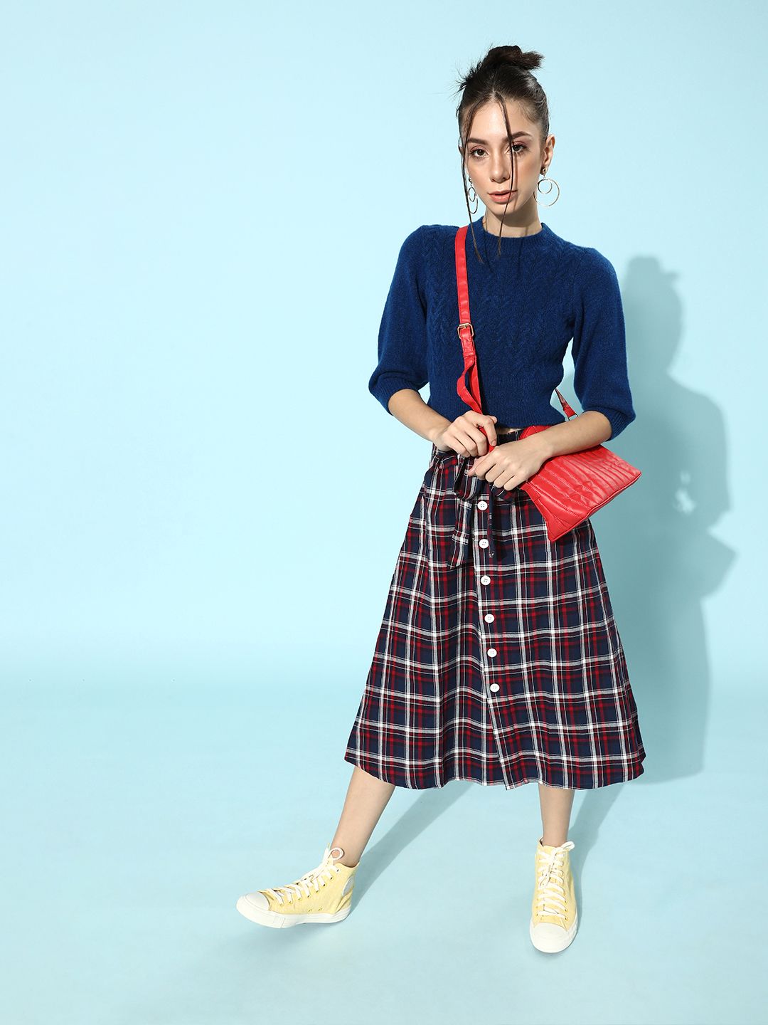 STREET 9 Women Blue Cable Knit Acrylic Crop Pullover