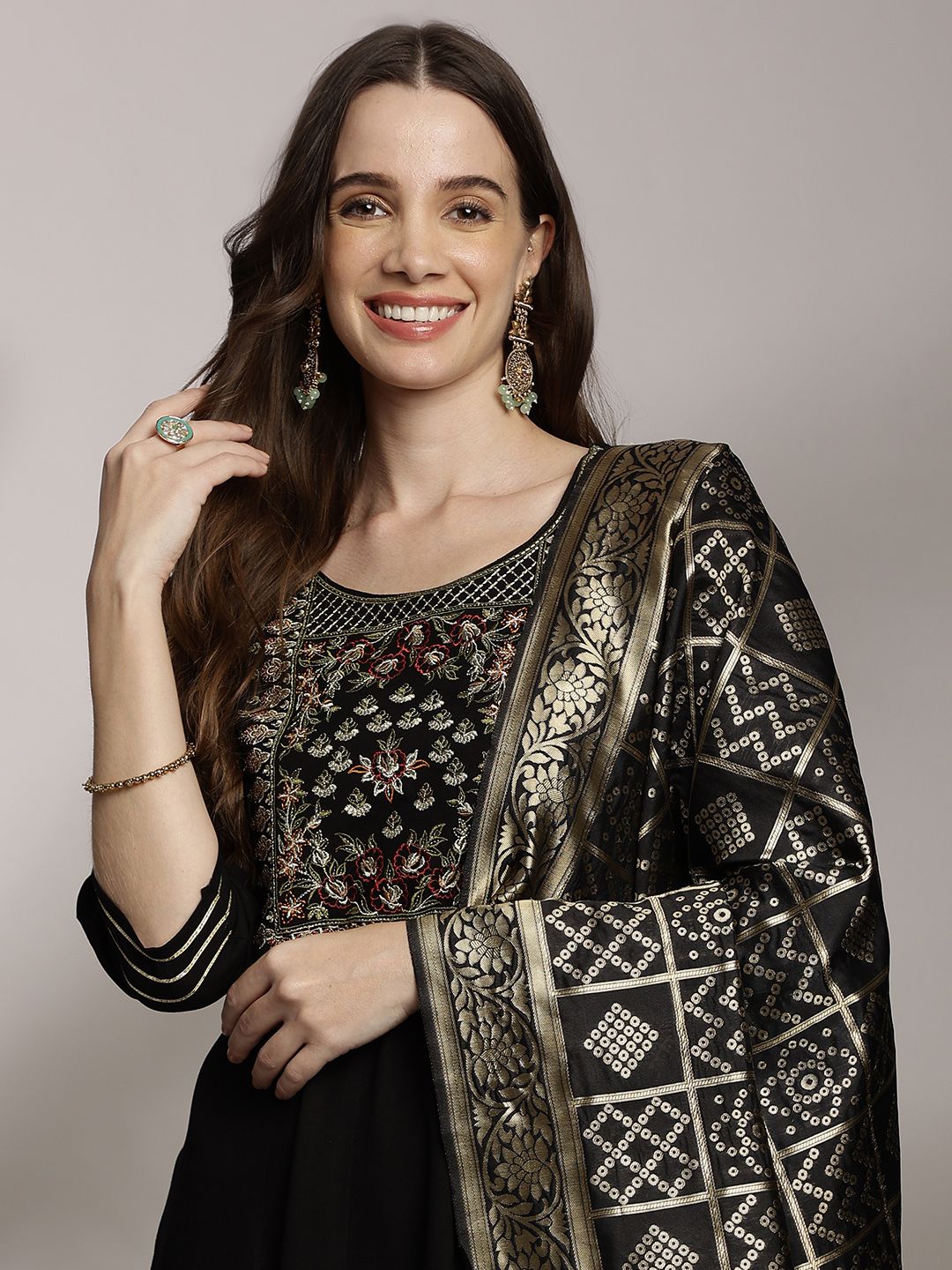 Anouk Women Ethnic Motifs Embroidered Kurta with Trousers & Dupatta