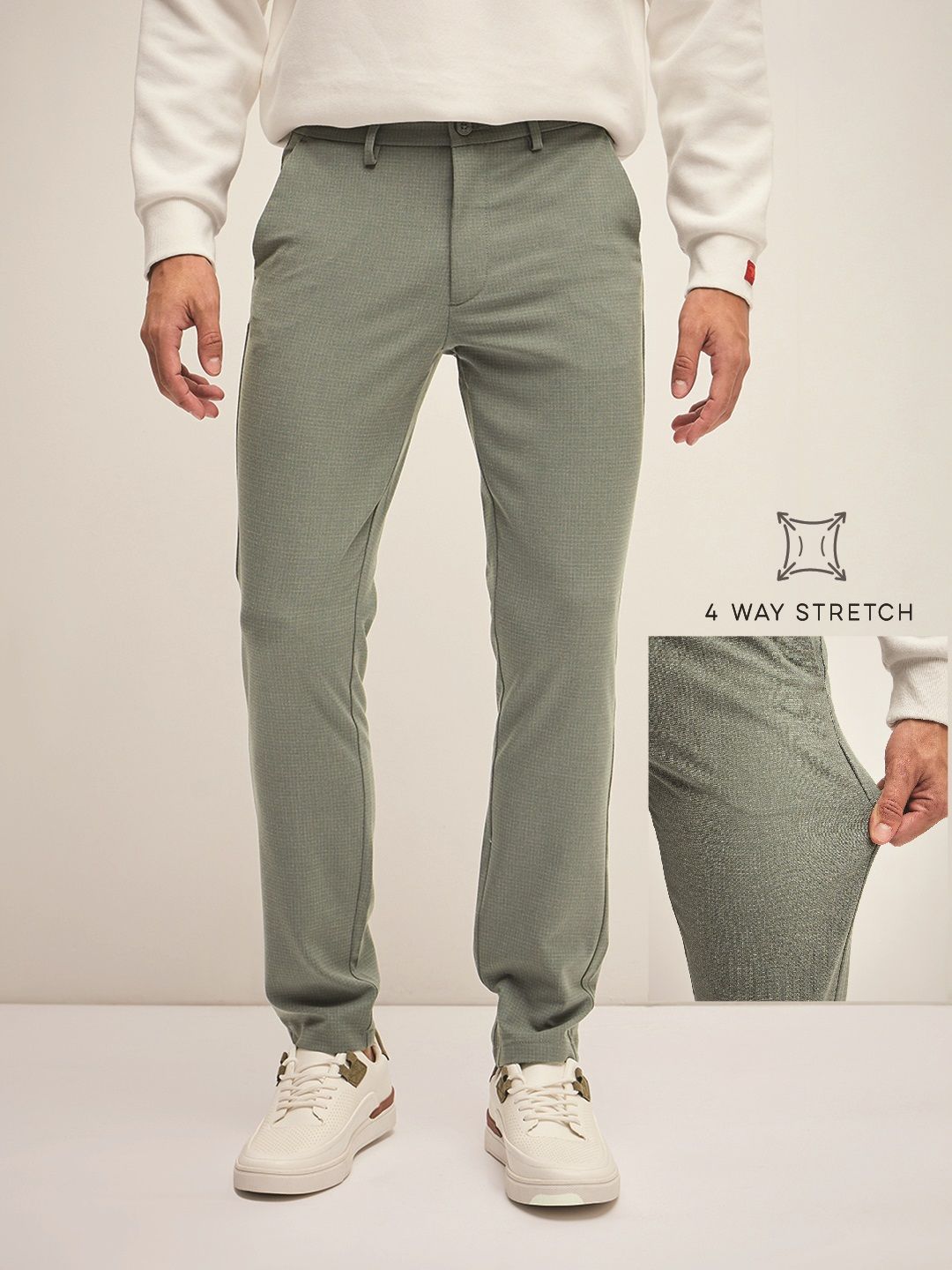 THE BEAR HOUSE Men Solid 4 Way Stretch Slim Fit Formal Trouser